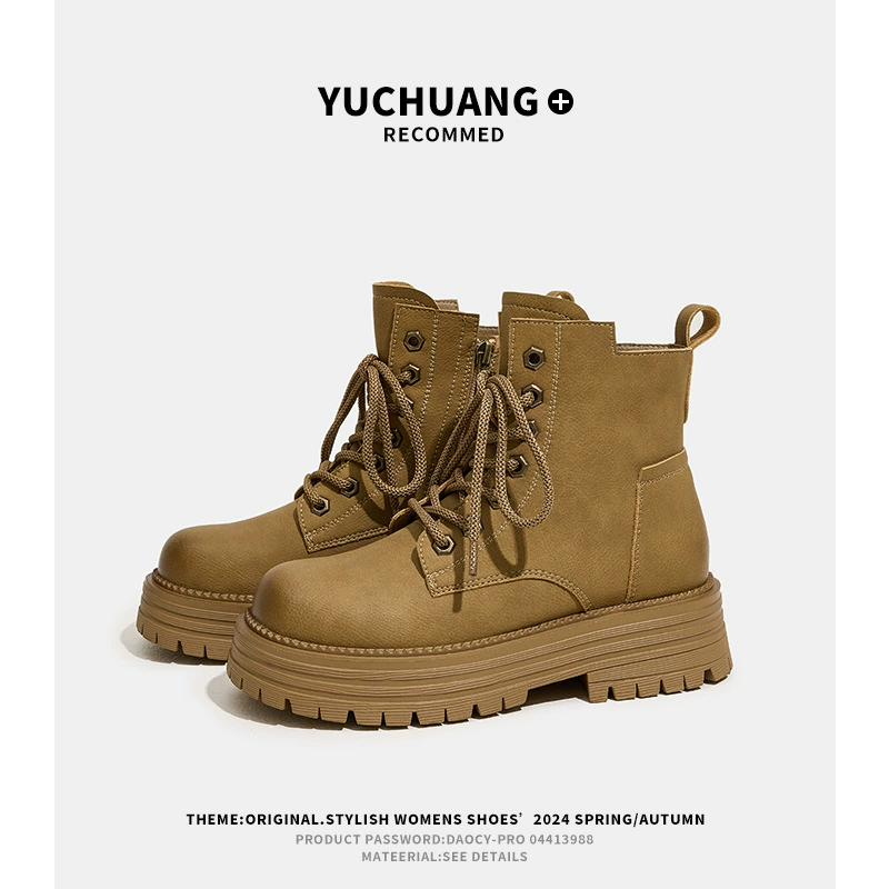 Женские ботинки из натуральной кожи на толстой подошве, увеличивающие рост, новые уличные повседневные универсальные не утомляющие модные короткие ботинки для женщин, лето 2025 года.