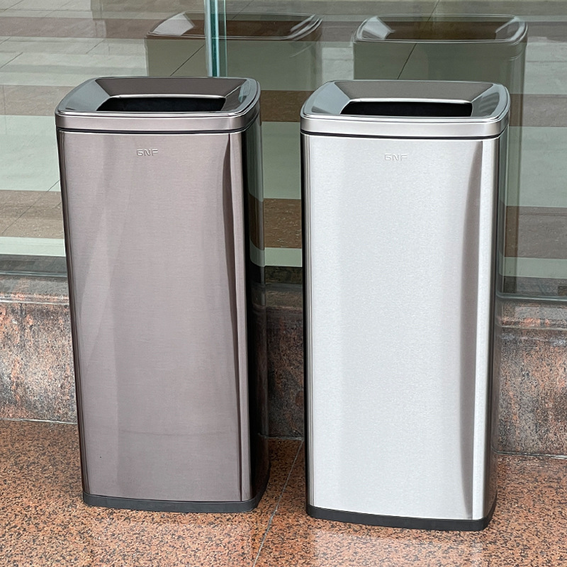 Gnf Stainless Steel Trash Can 30L Large Capacity Corridor Company Elevator Restroom Open Lidless Paper Towel Straight Tube