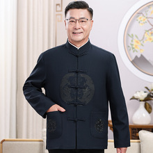 中老年新款唐装男中国风爷爷奶奶春秋季套装婚宴生日喜庆上衣外套