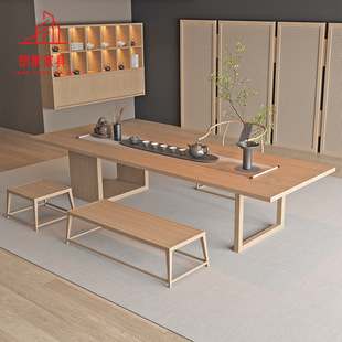 New Chinese Zen Tea Table and Chair Combination, Wood Color Club Tea Space Furniture, Song Aesthetic Wabi-Sabi Style