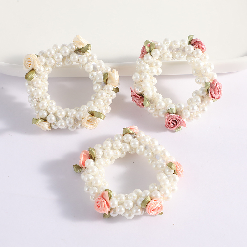 1 Piece Quantity Sweet Women's Rose Imitation Pearl Beaded Hair Tie