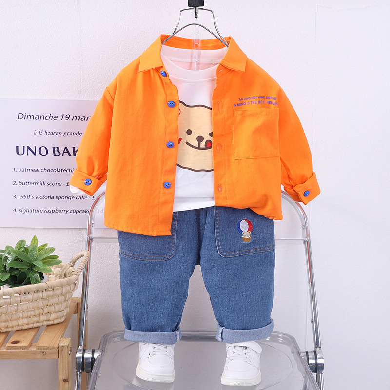 Boys' spring clothing suit 2023 new baby spring and autumn fashionable western style shirt three-piece suit for babies and children fashion