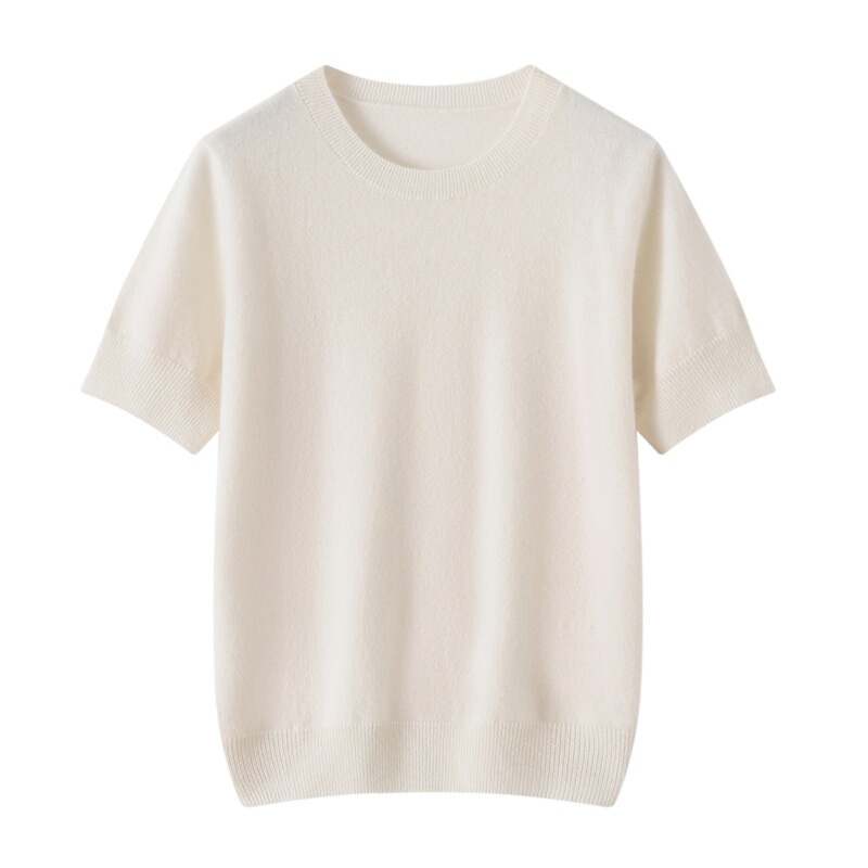 Pure Cashmere 2025 Autumn and Winter New Women's Round Neck Short-Sleeved Pure Color Top Loose Casual Pullover Bottoming Knitwear