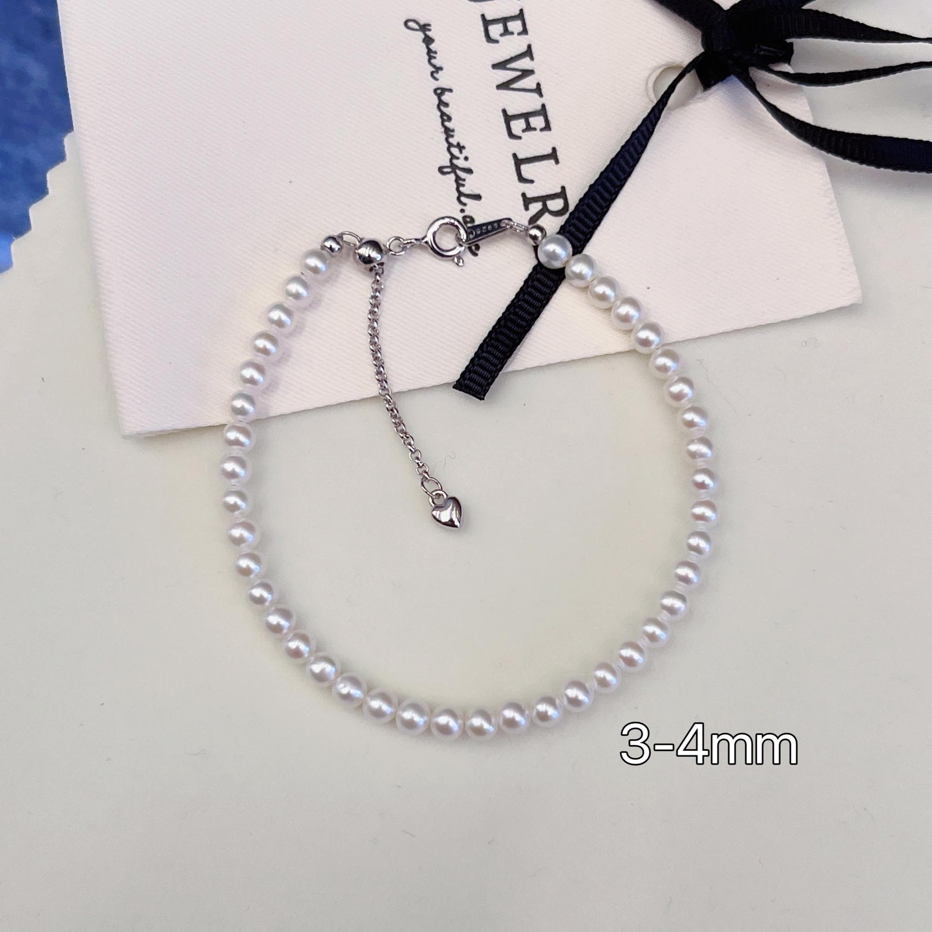 3-4mm(S925 스털링 실버) 담수 라운드 진주 팔찌