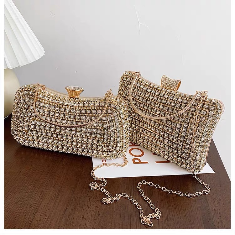 Black Gold Silver Polyester Solid Color Rhinestone Square Clutch Evening Bag display picture 1