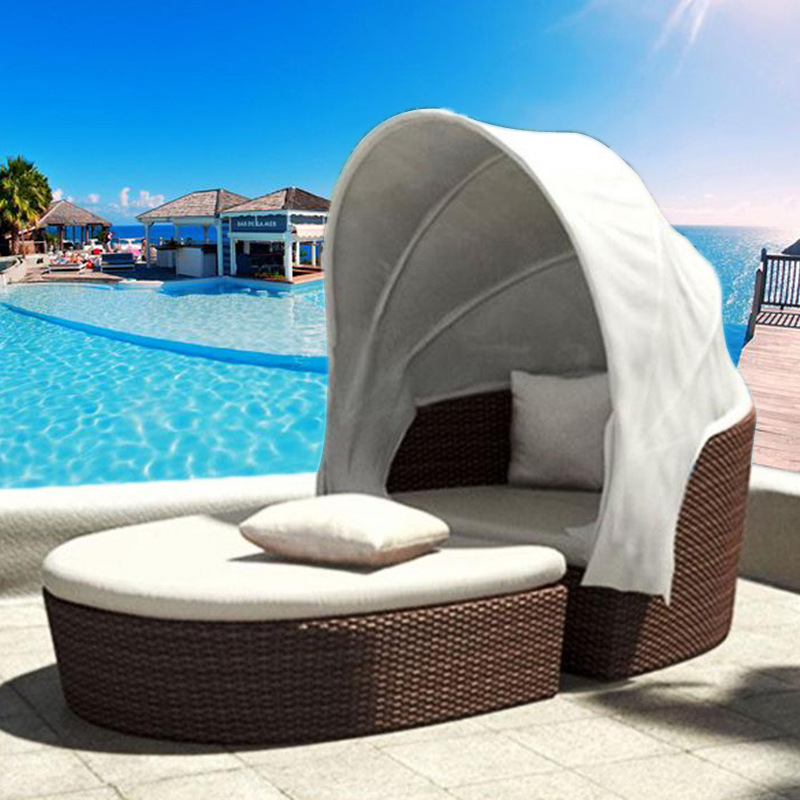 Outdoor garden lounge chairs balcony swimming pool beach bed rattan furniture rattan woven outdoor lounge bed leisure courtyard sunbed