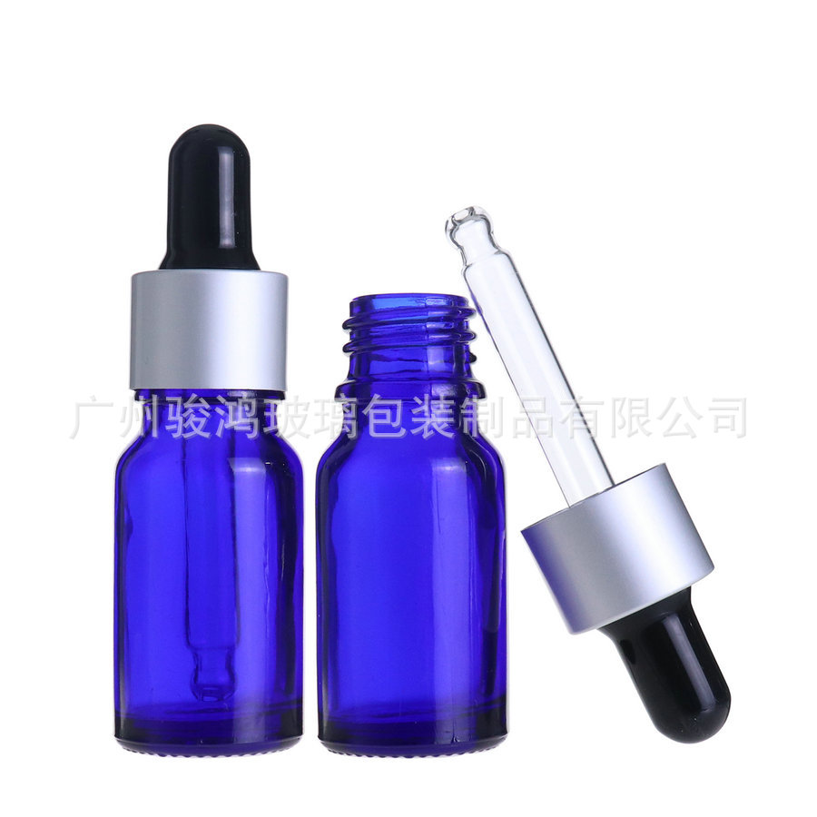 现货10ml蓝色玻璃胶头滴管精油瓶眼部精华液化妆品小样分装瓶批发