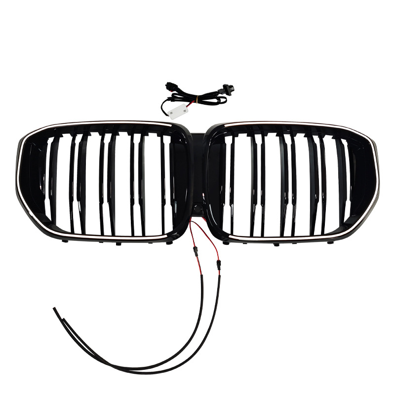 Suitable for BMW X5 G05LCI, dual-bar bright black illuminated front grille, modified LED air intake grille, front face accessories
