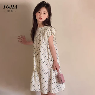 YOJIA女童连衣裙夏季2026新款洋气波点小女孩公主裙纯棉儿童裙子