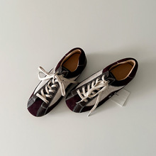 羊皮版~复古拼色圆头平底德训鞋百搭系带阿甘鞋女板鞋休闲运动鞋