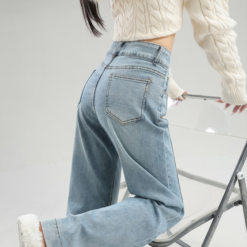 Nostalgia azul de piernas anchas jeans de bocina primavera 2026 nuevo mm grande cintura alta cubierta recta micropantalones