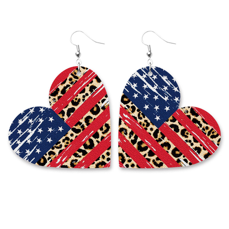 American Independence Day PU Leather Cross Love Sunflower Earrings