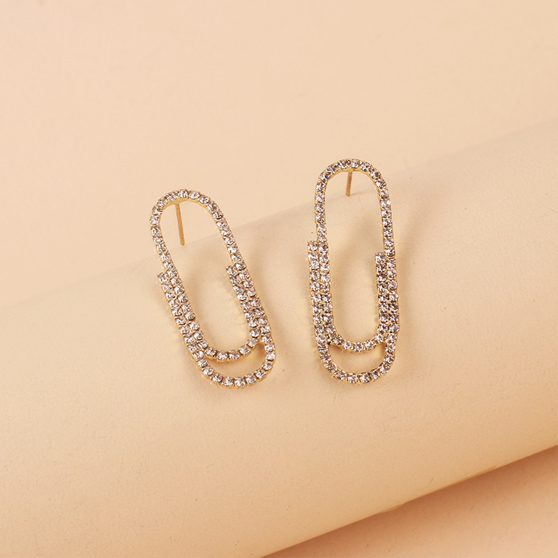 Fashion Paper Clip Rhinestone Alloy Earrings Wholesale display picture 5