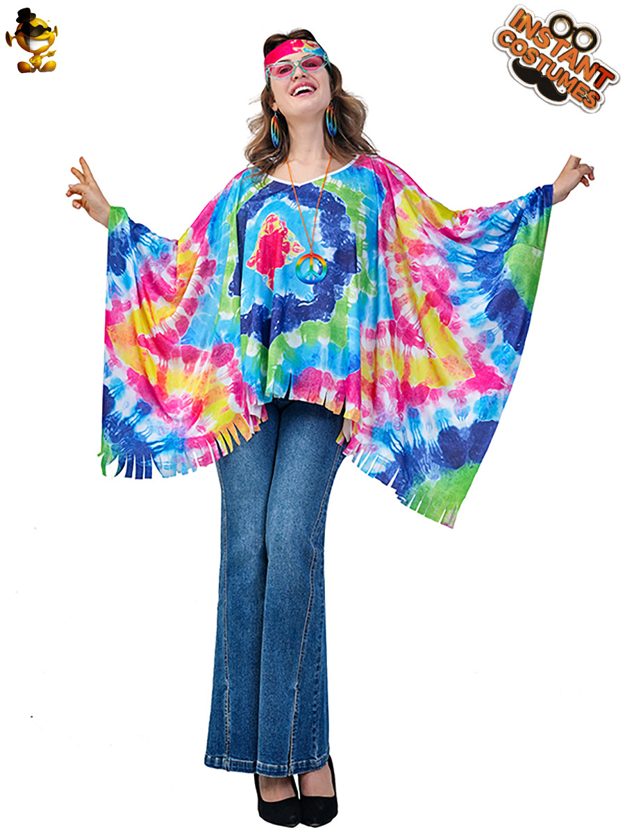 Halloween Adultos Mujeres Vintage Hippie Capa 'Cross-Border Hippie Female Party Disfraz image 5