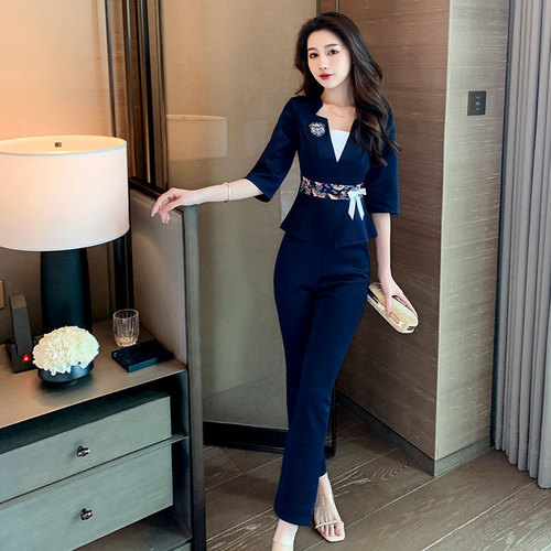 Foot bath and pedicure technician work clothes women's mid-sleeve autumn new pants and skirts beauty salon massage work clothes 8073 mid-sleeve