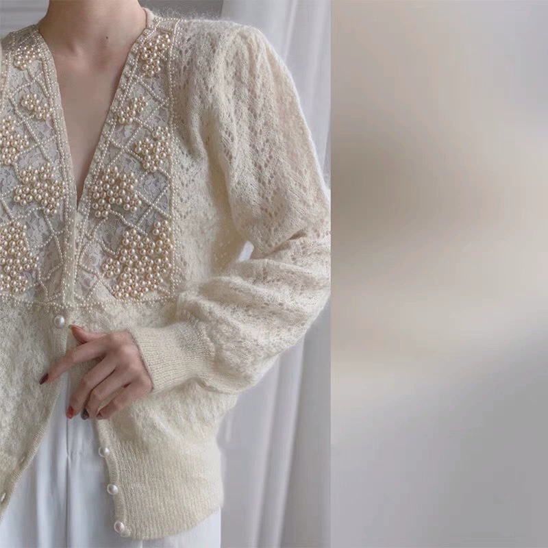 Бусы, каменная инlay, кардиган, демисезонный свитер, куртка, оверсайз