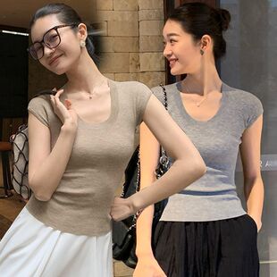 Pure Lust Style Sexy Collar Short-Sleeved Commuting Women's Summer New Slim Fit Versatile Korean Style Trendy Top