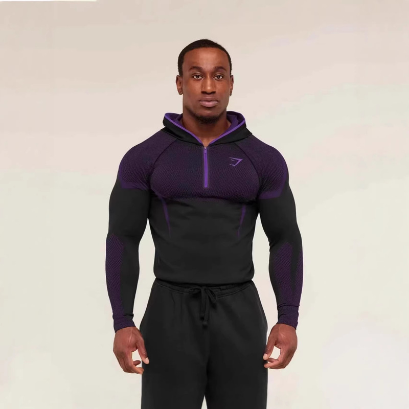 Shark/Onyx Men's Long-Sleeved Sports Fitness Quick-Drying Breathable Elastic Round-Neck Short-Sleeved Tight-Fitting Training Clothes