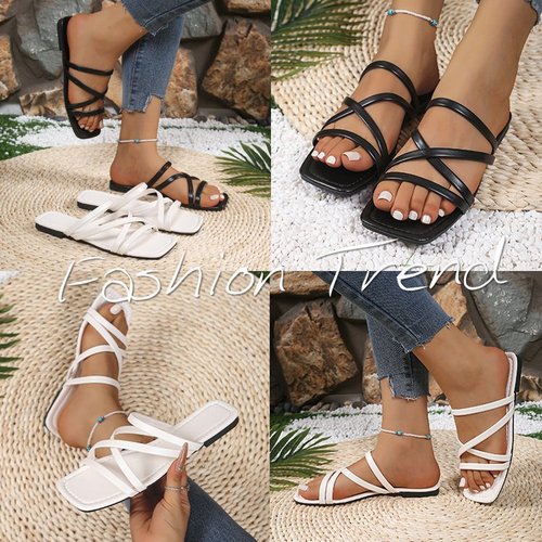 Women's Roman Criss-Cross Ankle Slippers - 2025 Spring - Plus Size Outdoor Fashion Breathable Casual Cross-Border Plus Size