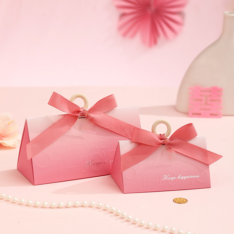 Gradient pink + pink ribbon + wooden ring