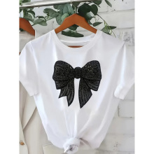 X 49614 Bow print short-sleeve T-shirt ������ӡ������ŷ����