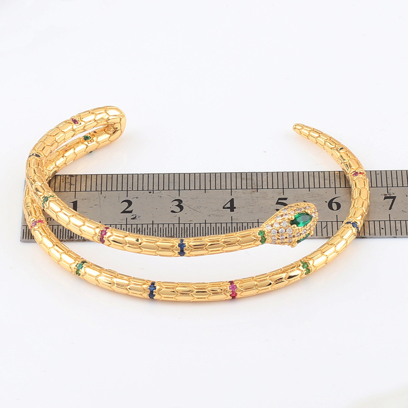 Retro Heart Shape Snake Copper Bangle Inlay Zircon Copper Bracelets