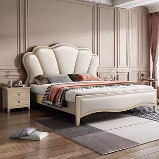 American Style Solid Wooden Bed 1.8 m Master Bedroom Double Bed European Style Modern Simple Storage French Style Light Luxury Princess Petal Bed