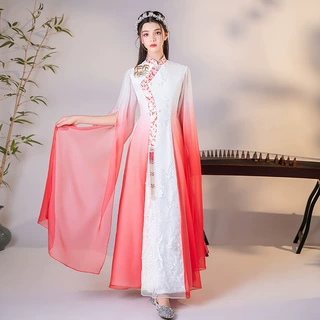女童新中式古筝服2026新款红色渐变二胡古筝演奏中国风艺考礼服