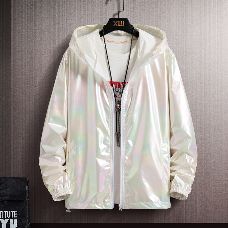 Summer dazzling reflective sunscreen men's ice silk ultra-thin couple color thin jacket fashion gradient coat wholesale