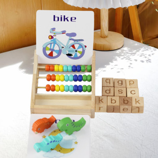 Children's Solid Wood Chewable Numbers and Letters Cognitive Pinyin Early Education Puzzle Enlightenment Spatial Thinking Beech Wood Building Blocks