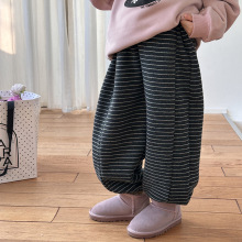 【加绒】儿童休闲百搭宽松收口裤潮女童保暖加厚日常时髦条纹卫裤