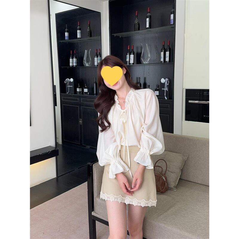 2025秋季新款法式风蕾丝马甲花边系带衬衫高腰半身裙时尚套装女潮|undefined