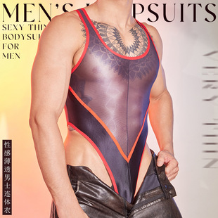 New Men's Slim Fit, Breathable, Visible Temptation and Sexy Jumpsuit, Fashionable Nightclub Style Hot Sexy Lingerie