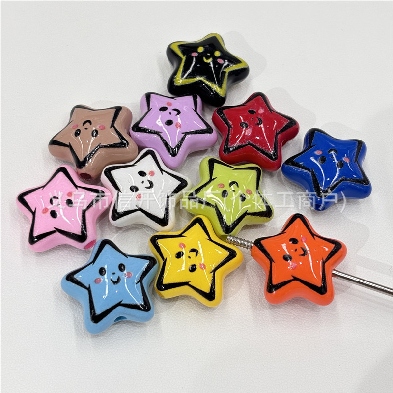 Colorful Painted Smiley Five-Pointed Star Beaded Pen with Holes DIY Handmade Jewelry Mobile Phone Key Chain Bag Hanging Handmade Material Colorful Painted Smiley Five-Pointed Star Beaded Pen with Holes DIY Handmade Jewelry Mobile Phone Key Chain Bag Hanging Handmade Material