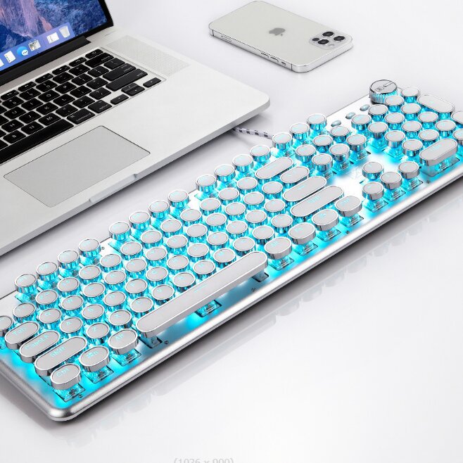 white blue mechanical multifunctional keyboard