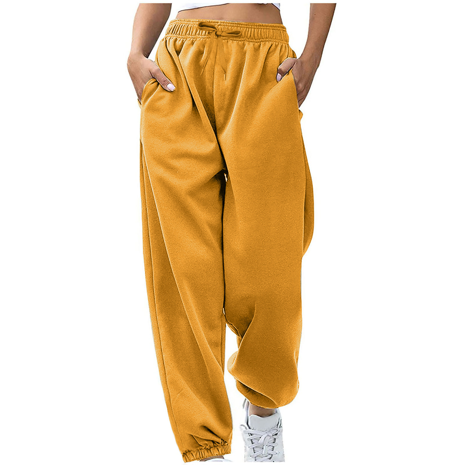 2024 Amazon Cross-border pantalones de mujer europea y americana cintura cuerda bolsillo vellón hogar ocio deportes pantalones sueltos en stock image 16