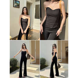 浅布调春夏季新款辣妹必入显胸收腰微塑形鱼骨抹胸V领性感上衣女