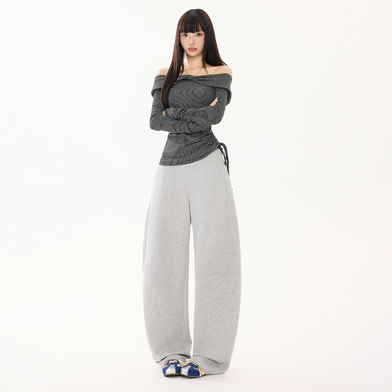 灰色弯刀休闲卫裤女2025秋冬新款高腰显瘦爵士舞蹈裤阔腿香蕉裤女|undefined