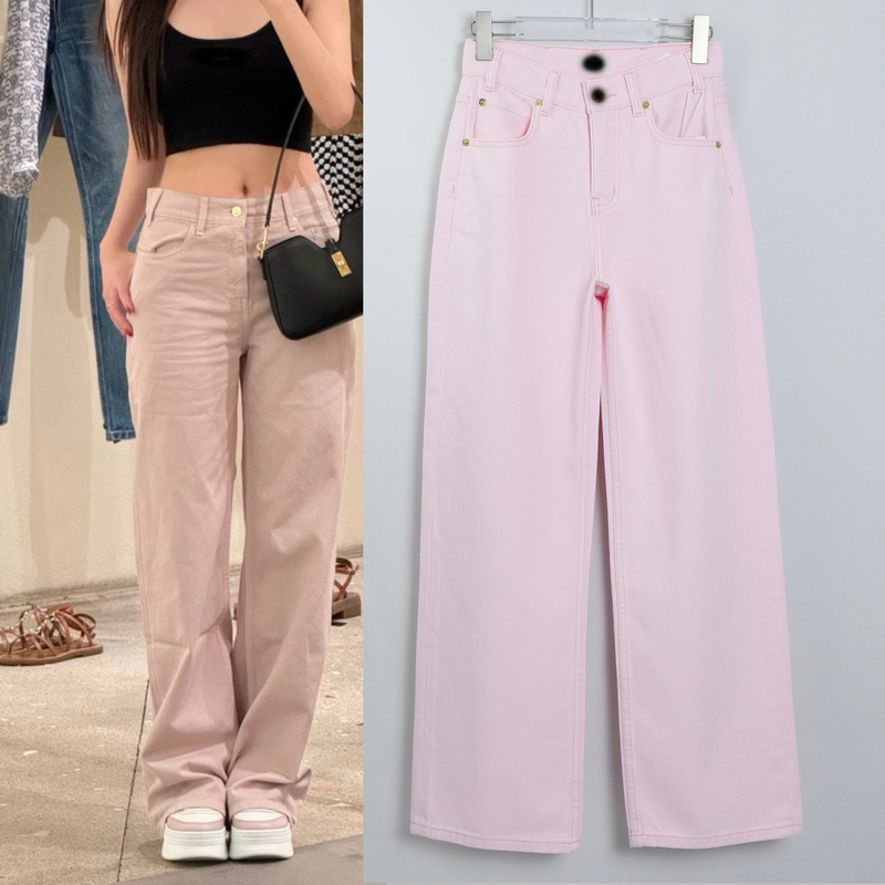 Ce Straight-Leg Jeans for Women, Light Pink, High-Waisted, Loose Casual Wide-Leg Pants, European and American Style, New Spring/Summer 2026 Collection