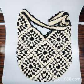 韩版手工钩织祖母格棉线包民族风沙滩休闲包日常搭配ins风托特包