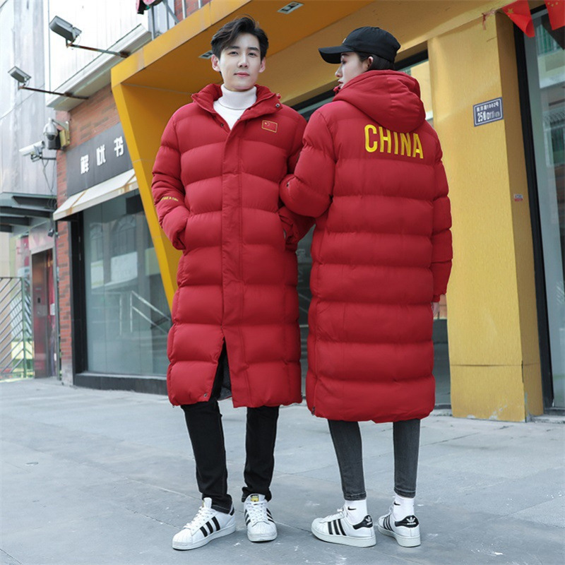 Invierno pareja larga sobre la rodilla algodón grueso chaqueta deportiva con capuzas padres e hijos ropa de algodón de lana ropa de entrenamiento de compra grupal