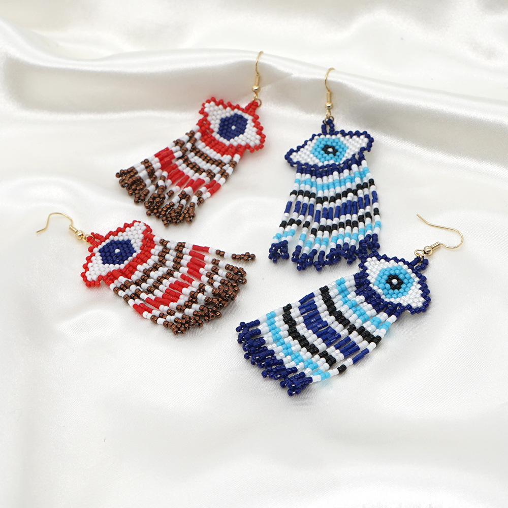 Boucles D&#39;oreilles Perlées De Mode Yeux Bleus Turcs Simples display picture 3