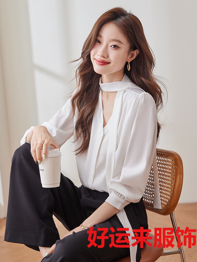 Classic shiffon shirt with bow