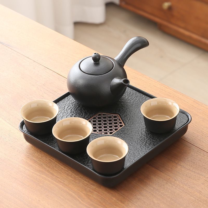 사이드 손잡이 냄비 200ml + 컵 4개 + 티 트레이
