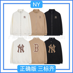 正確高品NY韓国潮牌新ファスナー金前後刺繍ロゴ男女同項ゆるい立襟スウェット