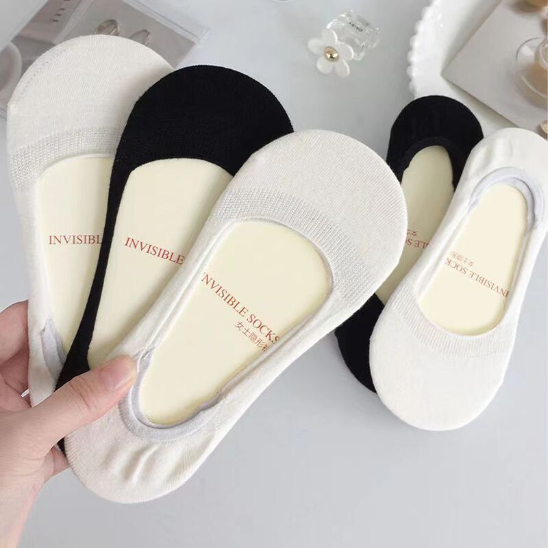 Socks Women's Summer Thin Boat Socks Non-Slip Non-Falling Invisible Socks Short Socks Breathable Black and White Low-Cut Socks Cotton Feel