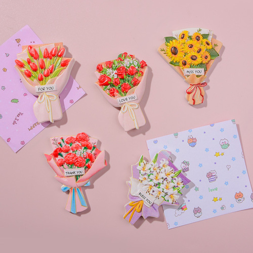 Bouquet Resin Refrigerator Magnet Creative Family Gift Decoration Magnetic Sticker Three-dimensional Fresh Little Cute Refrigerator Magnet