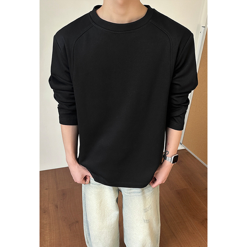 Cleanfit Gray Shoulder-padded Sweatshirt Men, Spring Boxy Heavy-duty Small-neck T-shirt, Suitable For Layering Or_voghion.com