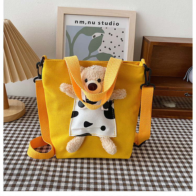 Japanese-style InS-style cute cartoon bear doll, girl student canvas crossbody bag, funny and unique single-shoulder bag undefined