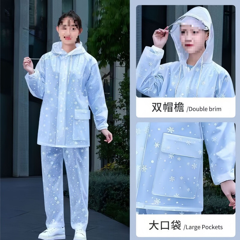 Raincoat and Rain Pants Set Full Rubber Rainproof Cycling Full Body Waterproof Split Women's Thickened Crystal Adult Wholesale Raincoat and Rain Pants Set Full Rubber Rainproof Cycling Full Body Waterproof Split Women's Thickened Crystal Adult Wholesale